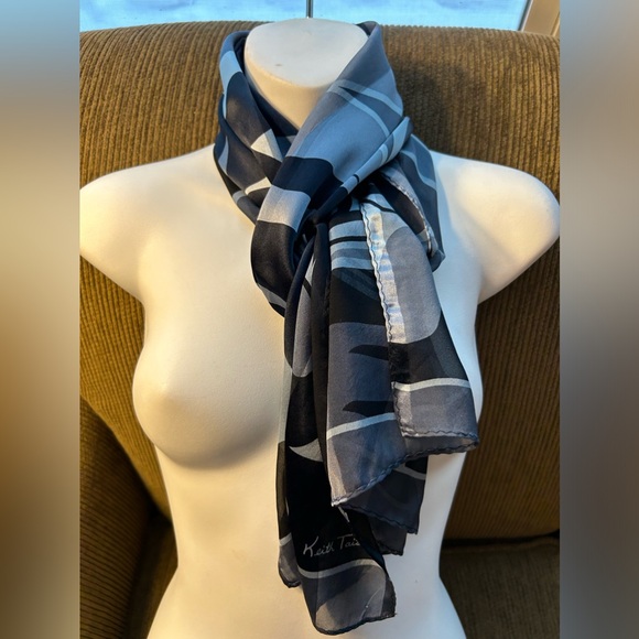 KEITH TAIT NATIVE AMERICAN 100% SILK MAGENTA BLACK/GRAY ABSTRACT EYE SCARF O/S - Picture 6 of 8